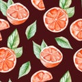 Watercolor fruit pattern grapefruit, summer print for the textile fabric, wallpaper, poster background, social media template,