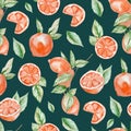 Watercolor fruit pattern grapefruit, summer print for the textile fabric, wallpaper, poster