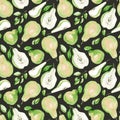 Watercolor fruit pattern pear, summer print for the textile fabric, wallpaper, poster background, social media template