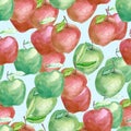 Watercolor fruit pattern tutti fruity apple, summer print for the textile fabric, wallpaper, poster Royalty Free Stock Photo