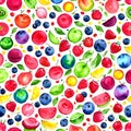 Watercolor full frame of mix fruits doodle pattern