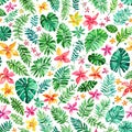 Watercolor full frame of mix tropical herbs doodle pattern