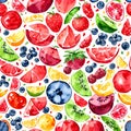 Watercolor full frame of mix western fruits doodle pattern