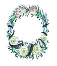 Watercolor funeral wreath with white roses