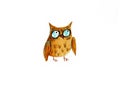 Watercolor illustration of an owl, a cute cartoon style. Perfect for t-shirts,cards,prints,postcards. Royalty Free Stock Photo