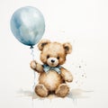 Watercolor funny playful teddy bear on white background. Generative AI