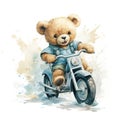 Watercolor funny playful teddy bear on white background. Generative AI