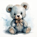 Watercolor funny playful teddy bear on white background. Generative AI