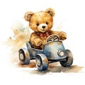 Watercolor funny playful teddy bear on white background. Generative AI