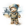 Watercolor funny playful teddy bear on white background. Generative AI