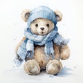 Watercolor funny playful teddy bear on white background. Generative AI