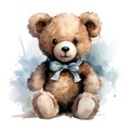 Watercolor funny playful teddy bear on white background. Generative AI