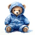 Watercolor funny playful teddy bear on white background. Generative AI