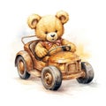 Watercolor funny playful teddy bear on white background. Generative AI
