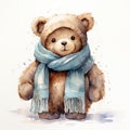 Watercolor funny playful teddy bear on white background. Generative AI