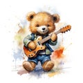 Watercolor funny playful teddy bear on white background. Generative AI