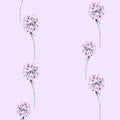 Watercolor garden flowers, branches and leaves of chives. Meadow plants botanical in seamless background for wallpapers, prints, t