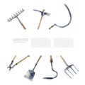 Watercolor garden tools set. Royalty Free Stock Photo