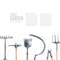 Watercolor garden tools set. Royalty Free Stock Photo