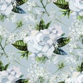 Watercolor gardenia and gypsophila pattern