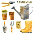 Watercolor gardening set Royalty Free Stock Photo