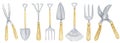 Watercolor Gardening tools set, spade fork rake pruner isolated on white background. Garden tool Hand painted Royalty Free Stock Photo