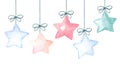 Watercolor garland with multicolored stars on a white background.Watercolour hand made illustration for textile Royalty Free Stock Photo