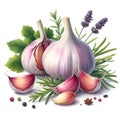 Watercolor garlic for food card decor