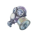 Watercolor gas mask isolated on white background. Military filter respirator for stalker, post-apocalyptic world