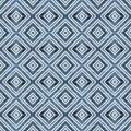 Watercolor geometric rhombus squares seamless pattern. Indigo blue stripes on white background Royalty Free Stock Photo