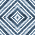 Watercolor geometric rhombus squares seamless pattern. Indigo blue stripes on white background Royalty Free Stock Photo