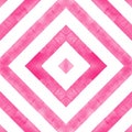 Watercolor geometric rhombus squares seamless pattern. Pink stripes on white background