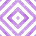 Watercolor geometric rhombus squares seamless pattern. Purple stripes on white background