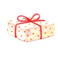 Watercolor gift boxes with red bow . Watercolour Holiday