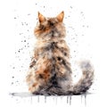 Watercolor Ginger Cat Sitting Backwards Isolated