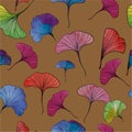 Watercolor ginkgo leaves vector illustration seamless pattern