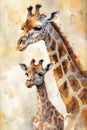 Watercolor Giraffe and Baby Royalty Free Stock Photo