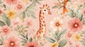 Watercolor Giraffe and Floral Pattern on Pink Background Royalty Free Stock Photo