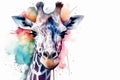 Watercolor giraffe portrait illustration on white background Royalty Free Stock Photo