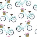 Watercolor girl bicycle seamless pattern Royalty Free Stock Photo