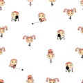 Watercolor girls on white background. Seamless pattern for design.