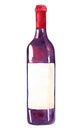 Watercolor Glass bottle with red wine isolated on white background Royalty Free Stock Photo