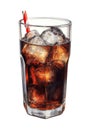 Watercolor glass of cola with ice.