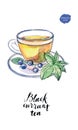 Watercolor glass cup of black currant tea Royalty Free Stock Photo