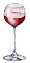 watercolor glass of red wine, illustration of transparant wineglass with purpur wine isolated on white background Royalty Free Stock Photo