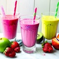 Watercolor glass of smoothies with fruits