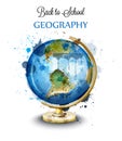 Watercolor globe isolated on white Vector. Geography card