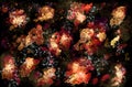 Watercolor glowing spots of red shades on a black background. Watercolor abstract background.