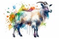 Watercolor goat illustration on white background