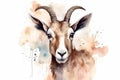 Watercolor goat portrait illustration on white background